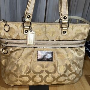 Coach 2010 Poppy Metallic Gold Signature Tote Bag